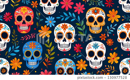 carnival mask seamless pattern with skull 130977528