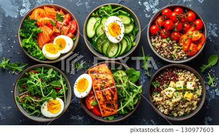 A colorful, healthy vegetarian dish of fresh vegetables on a wooden plate A colorful, healthy vegetarian dish of fresh vegetables on a wooden plate 130977603