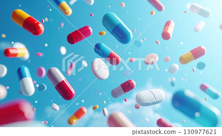 Pills and capsules isolated on a white background, representing medical health and prescription medication Pills and capsules isolated on a white background, representing medical health and prescription medication 130977621