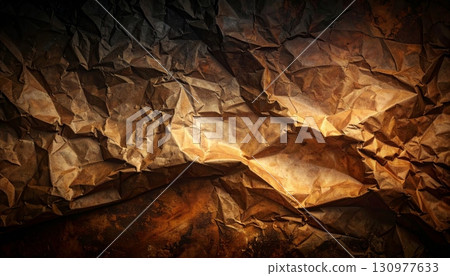 Dry autumn leaves on a crumpled brown paper background Dry autumn leaves on a crumpled brown paper background 130977633