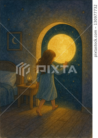 月光之門 走進夢境的女孩插畫 130977732