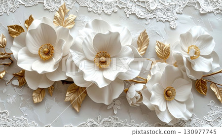 Isolated bouquet of white flowers with delicate petals blooming on a white background 130977745