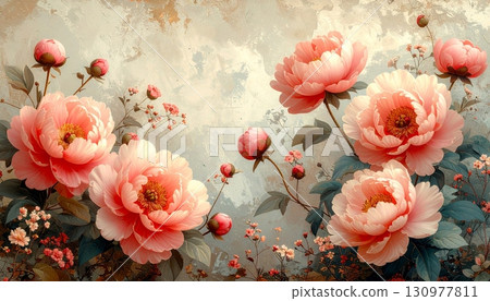 A closeup of a beautiful pink peony flower in bloom shows its delicate petals A closeup of a beautiful pink peony flower in bloom shows its delicate petals 130977811