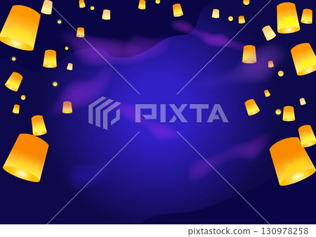 Background illustration of sky lanterns floating in the night sky 130978258