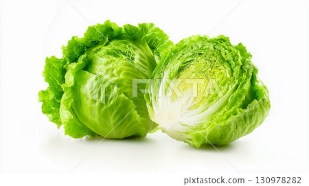 Fresh and cut lettuce on a white background Fresh and cut lettuce on a white background 130978282