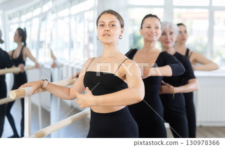 Girls in ballet class perform Batman with participation of mature female mentor Girls in ballet class perform Batman with participation of mature female mentor 130978366