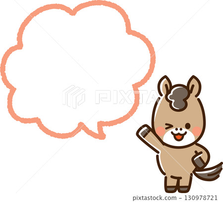 A horse with one hand raised and winking, and a speech bubble A horse with one hand raised and winking, and a speech bubble 130978721