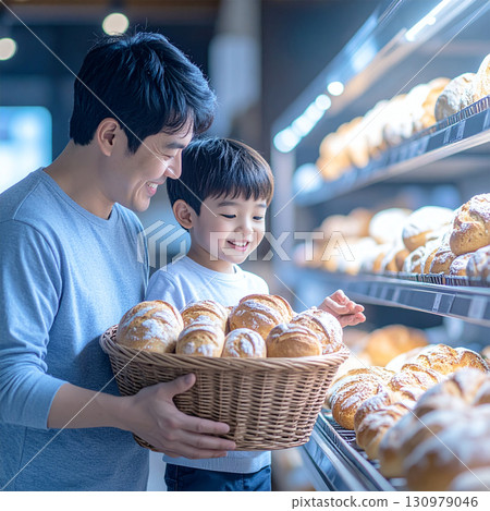 family, breakfast, eating together, family meal, bread, toast, bakery, morning time, smile, joy, dining table, sharing food, happy family, parents, kids, breakfast table, family eating, family bonding 130979046