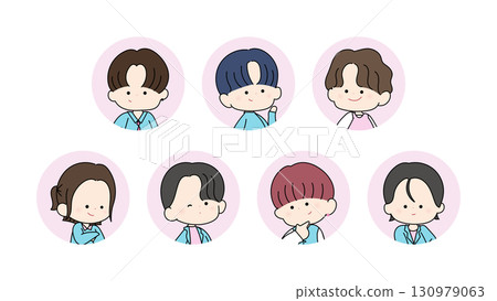 Male idol character illustration: 7-member cute KPOP idol face icon 130979063