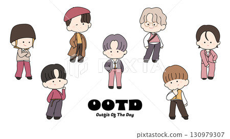 韓國偶像風格男士穿著時尚的衣服可愛的人物時尚的時尚 130979307