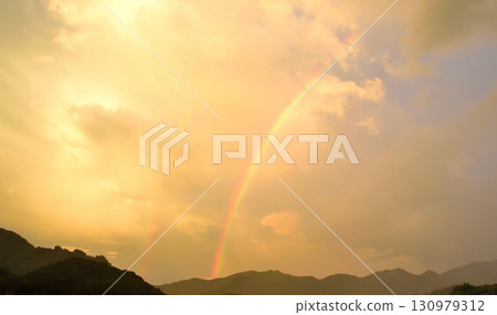 Evening view after the rain, rainbow Evening view after the rain, rainbow 130979312