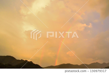 Evening view after the rain, rainbow 130979317