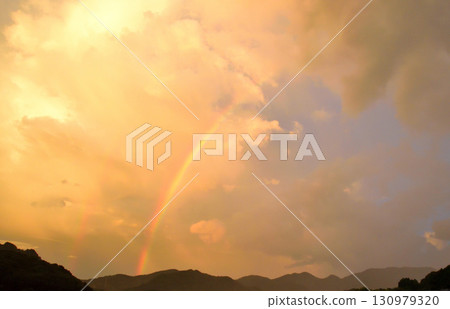 Evening view after the rain, rainbow 130979320