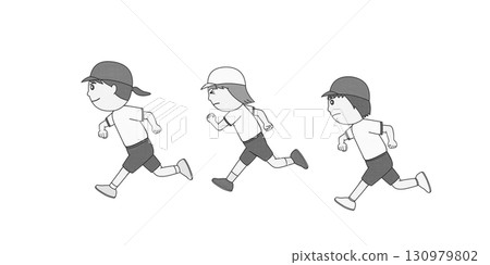女孩奔跑的單色插圖 女孩奔跑的單色插圖 130979802