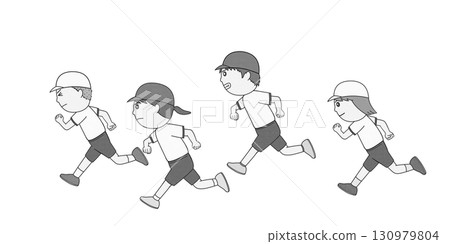 兒童比賽的單色插圖 兒童比賽的單色插圖 130979804