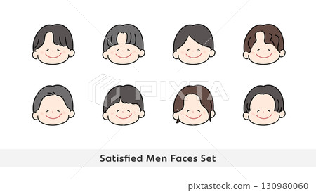 Cute male illustration with satisfied expression face icon set Cute male illustration with satisfied expression face icon set 130980060