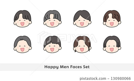 微笑和快樂可愛的男性插畫臉圖示集 微笑和快樂可愛的男性插畫臉圖示集 130980066