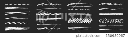 Chalk line underline brush set. Hand drawn crayon and pencil stroke with chalk texture and grunge mark for kid chalkboard design. Doodle border crayon underline in sketch style. Vector Chalk line underline brush set. Hand drawn crayon and pencil stroke with chalk texture and grunge mark for kid chalkboard design. Doodle border crayon underline in sketch style. Vector 130980067