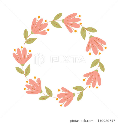 Watercolor floral frame. Beautiful wreath. Elegant floral collection with individual hand-painted summer flowers. Design for invitations, wedding cards, or greeting cards. 130980757