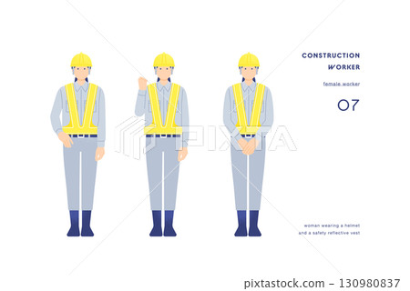 身穿反光背心的女保全的插圖,描繪了建築工地的交通管制和安全 身穿反光背心的女保全的插圖,描繪了建築工地的交通管制和安全 130980837