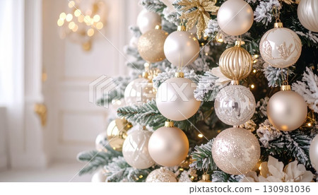 《AI Image》A gorgeous Christmas tree decorated with ornaments 130981036