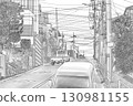 Road with cars and residential area tone style 1 130981155