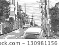 Road with cars and residential area tone style 2 130981156