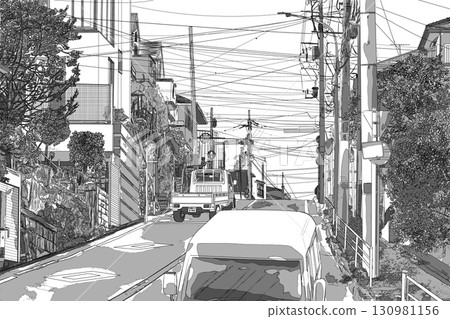 有汽車的道路和住宅區色調風格2 130981156