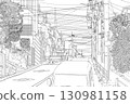 Roads with cars and residential areas line drawings 130981158