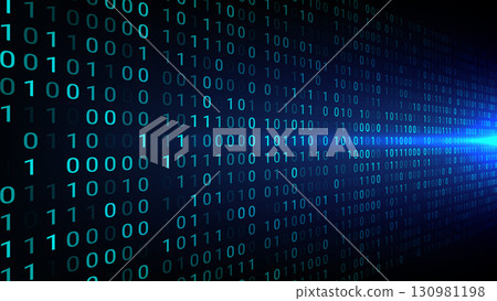 technology digital abstract art with binary code streaming in teal against dark background showing futuristic data flow and innovation illuminated by bright light source 130981198