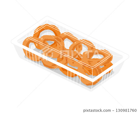 Illustration of squid rings in a food pack Illustration of squid rings in a food pack 130981760