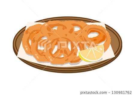 盤子上的魷魚圈插圖 130981762