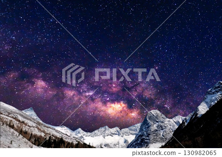 star trails in the mountains snow falling in the mountains 130982065