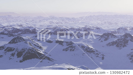 Vast mountains carpeted in snow reflect soft sunlight in a serene setting. The tranquil atmosphere captures the beauty of natures icy landscape during a clear day. Vast mountains carpeted in snow reflect soft sunlight in a serene setting. The tranquil atmosphere captures the beauty of natures icy landscape during a clear day. 130982472