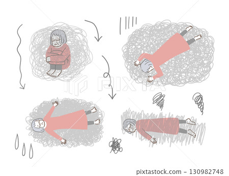 Illustration set of depressed senior women Illustration set of depressed senior women 130982748