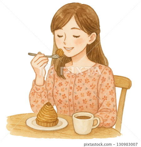 Cafe cake woman watercolor illustration Cafe cake woman watercolor illustration 130983007