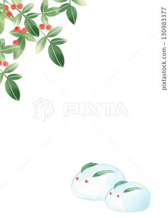 南天和兩隻雪兔背景圖 130983377