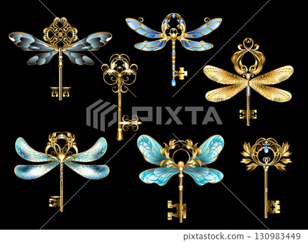 Antique keys with wings Antique keys with wings 130983449