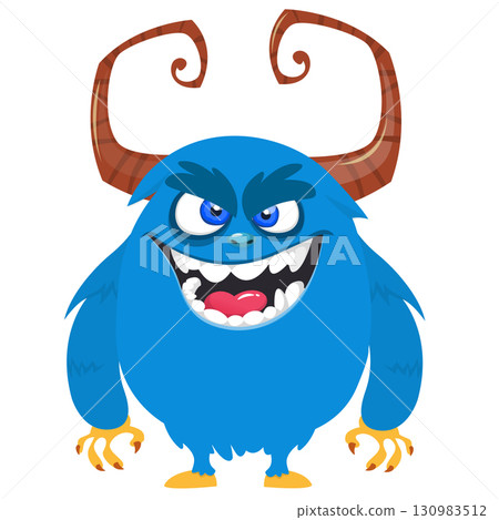 Cartoon cute monster with funny face expression waving hands. Halloween vector illustration 130983512