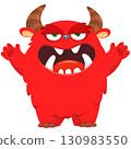 Cartoon cute monster with funny face expression waving hands. Halloween vector illustration 130983550