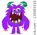 Cartoon cute monster with funny face expression waving hands. Halloween vector illustration 130983558