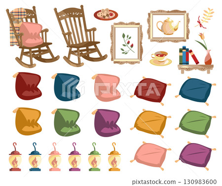 Enjoy your time at home, relax time illustration set 130983600