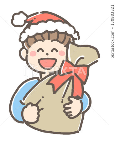 Illustration of a boy holding a Christmas present 130983821