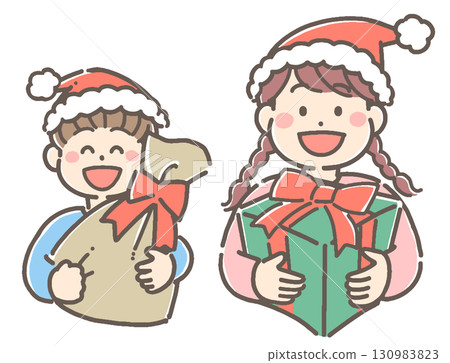 Illustration of children holding Christmas presents 130983823