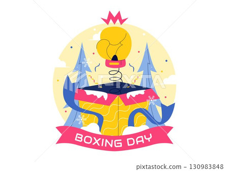 Boxing Day Sale Vector Illustration featuring Discount Tags, Special Offers, and Gift Boxes for Promotional Advertising in a Flat Cartoon Background 130983848