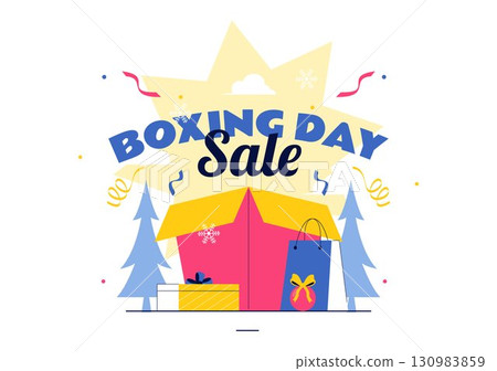 Boxing Day Sale Vector Illustration featuring Discount Tags, Special Offers, and Gift Boxes for Promotional Advertising in a Flat Cartoon Background 130983859