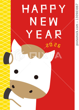 New Year's Card 2026 - Close-up of a pop-up horse - Red and yellow New Year's Card 2026 - Close-up of a pop-up horse - Red and yellow 130983867