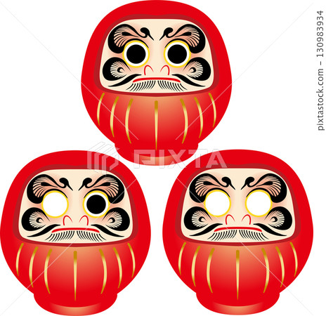 一組紅色達摩娃娃。考試、及格、幸運符、新年、日式。向量插圖素材 130983934
