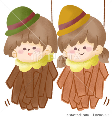 Illustration of two children wearing lumberjack-like hats playing bagworm Illustration of two children wearing lumberjack-like hats playing bagworm 130983998