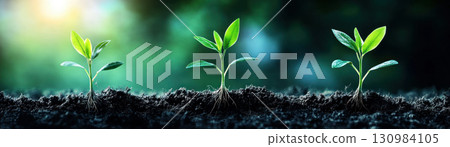 Abstract representation of bond yields as growing plants, roots symbolizing financial foundations, Bond Yields as Growth, investment growth, sustainable finance 130984105